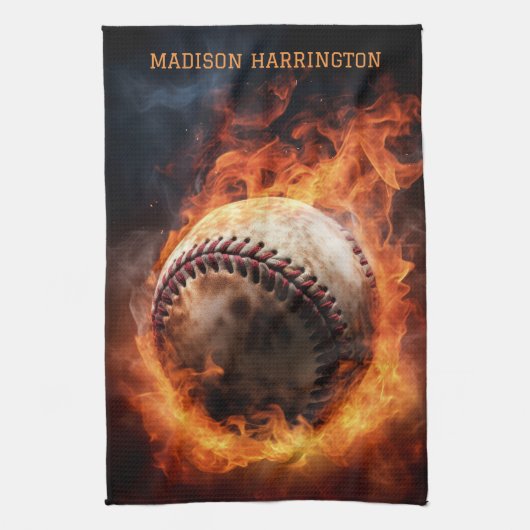 Individuelle Name Baseball zu Feuer Geschirrtuch (Vertikal)