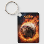Individuelle Name Baseball zu Feuer Schlüsselanhänger (Vorderseite)