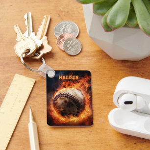 Individuelle Name Baseball zu Feuer Schlüsselanhänger