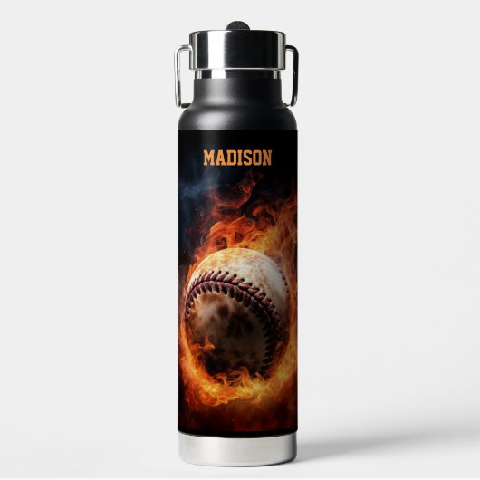 Individuelle Name Baseball zu Feuer Trinkflasche (Vorderseite)
