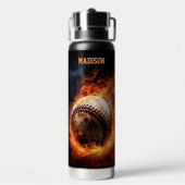 Individuelle Name Baseball zu Feuer Trinkflasche (Hinten)