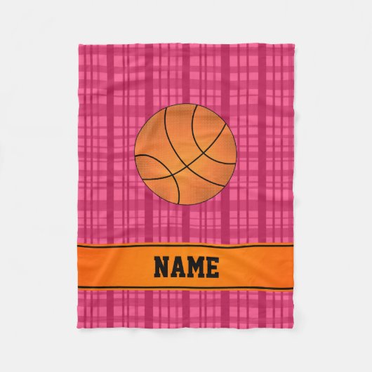 Individuelle Name Basketball rosa kariert Fleecedecke (Vorderseite)
