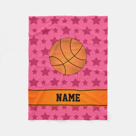 Individuelle Name Basketball Rosa Sterne Fleecedecke (Vorderseite)