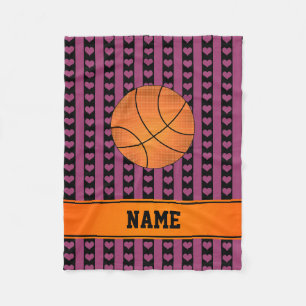Individuelle Name Basketball Schwarz lila Herzen S Fleecedecke