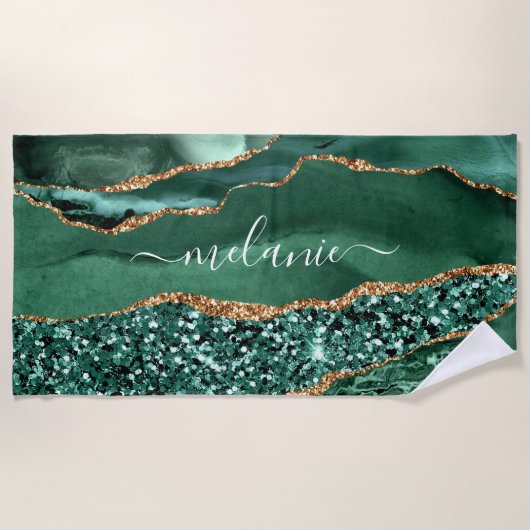 Individuelle Name Beach Handtuch Agate Green Glitz (Vorderseite)