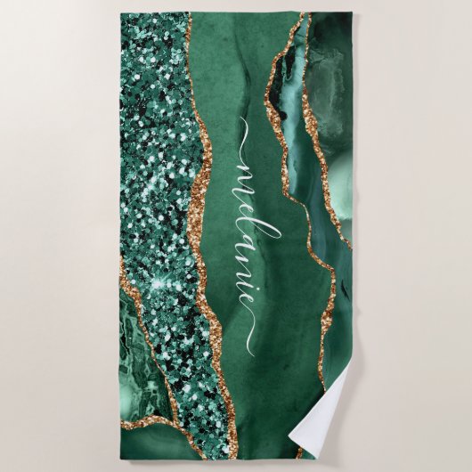 Individuelle Name Beach Handtuch Agate Green Glitz (Vorderseite)