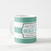 Individuelle Name Beach House Aquamarine Streifen Kaffeetasse (Vorderseite Links)