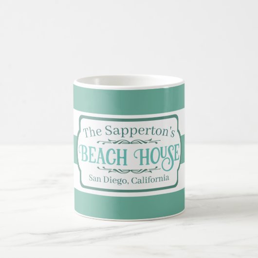 Individuelle Name Beach House Aquamarine Streifen Kaffeetasse (Mittel)