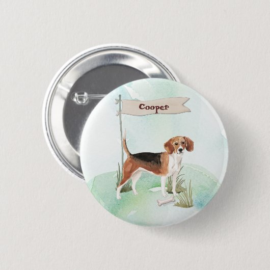 Individuelle Name Beagle Haustier Button (Vorne & Hinten)