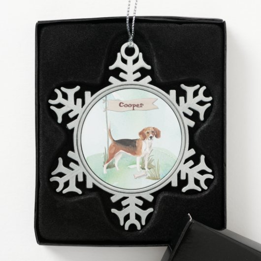 Individuelle Name Beagle Haustier Schneeflocken Zinn-Ornament (Box)