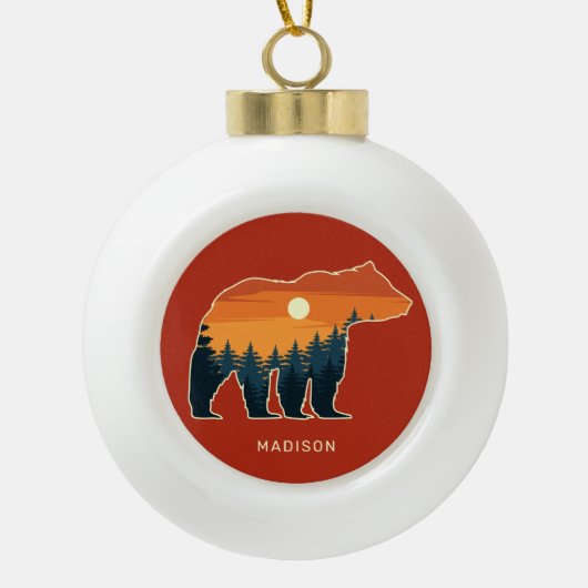 Individuelle Name Bear Forest Keramik Kugel-Ornament (Vorderseite)