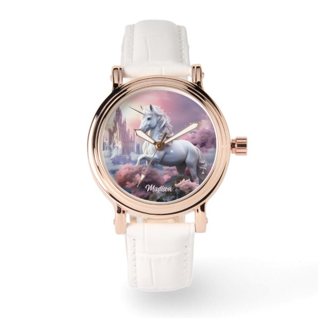 Individuelle Name Beautiful Unicorn Armbanduhr (Vorderseite)