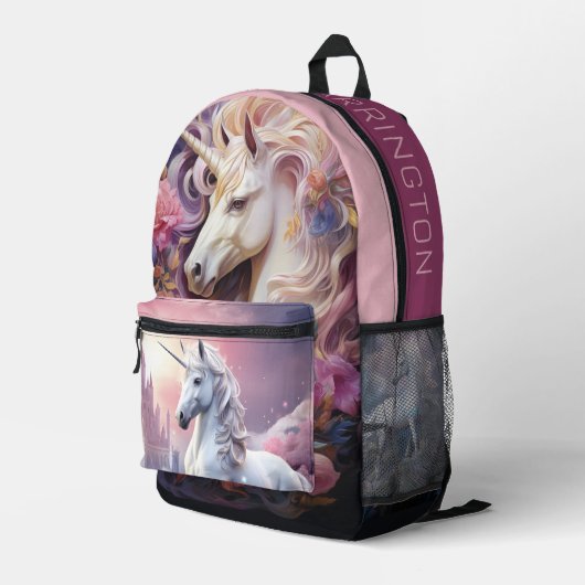 Individuelle Name Beautiful Unicorn Bedruckter Rucksack (Rückseitige Ecke Rechts)