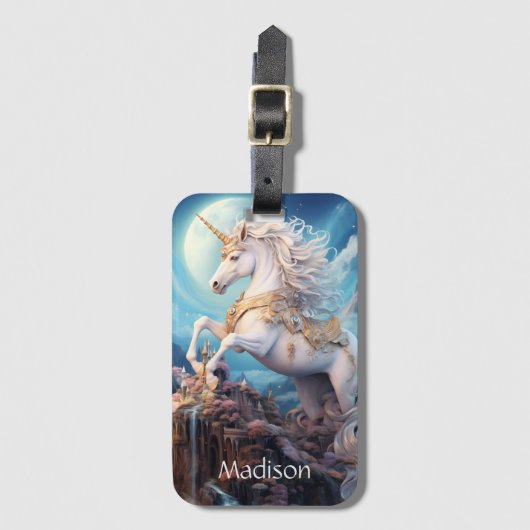 Individuelle Name Beautiful Unicorn Gepäckanhänger (Vorderseite Vertikal)