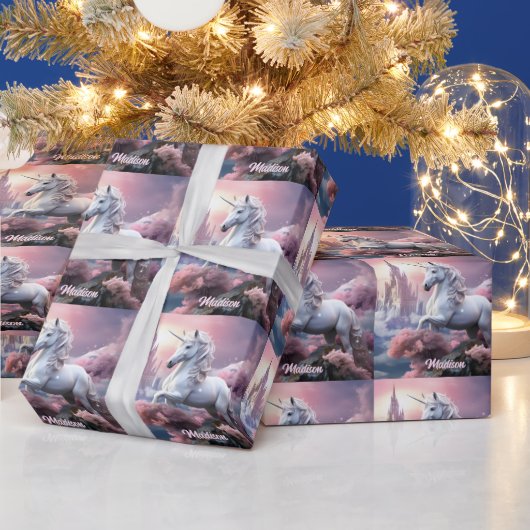 Individuelle Name Beautiful Unicorn Geschenkpapier (Feiertage)