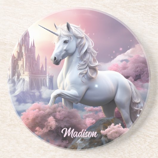 Individuelle Name Beautiful Unicorn Getränkeuntersetzer (Vorne)