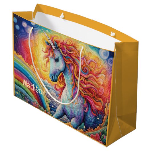 Individuelle Name Beautiful Unicorn Große Geschenktüte (Rückseite Schrägansicht)