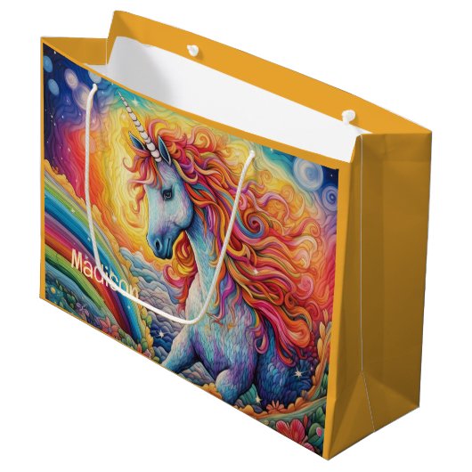 Individuelle Name Beautiful Unicorn Große Geschenktüte (Vorderseite Schrägansicht)