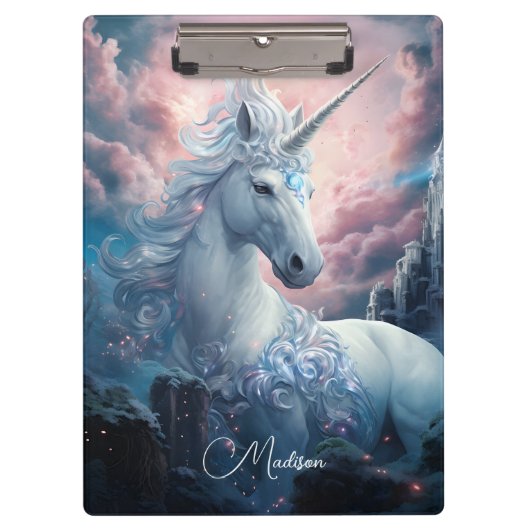 Individuelle Name Beautiful Unicorn Klemmbrett (Vorderseite)