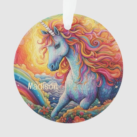 Individuelle Name Beautiful Unicorn Ornament (Vorderseite)