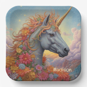 Individuelle Name Beautiful Unicorn Pappteller
