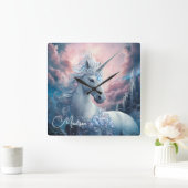 Individuelle Name Beautiful Unicorn Quadratische Wanduhr (Zuhause)