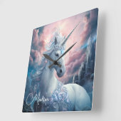 Individuelle Name Beautiful Unicorn Quadratische Wanduhr (Winkel)