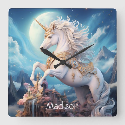Individuelle Name Beautiful Unicorn Quadratische Wanduhr (Vorderseite)