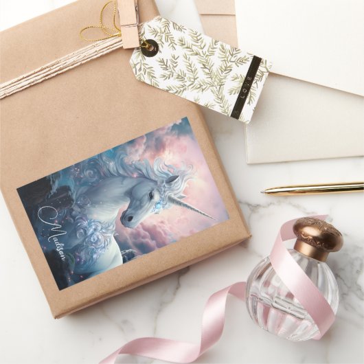 Individuelle Name Beautiful Unicorn Rechteckiger Aufkleber (Schenken)