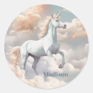 Individuelle Name Beautiful Unicorn Runder Aufkleber
