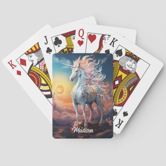 Individuelle Name Beautiful Unicorn Spielkarten (Rückseite)