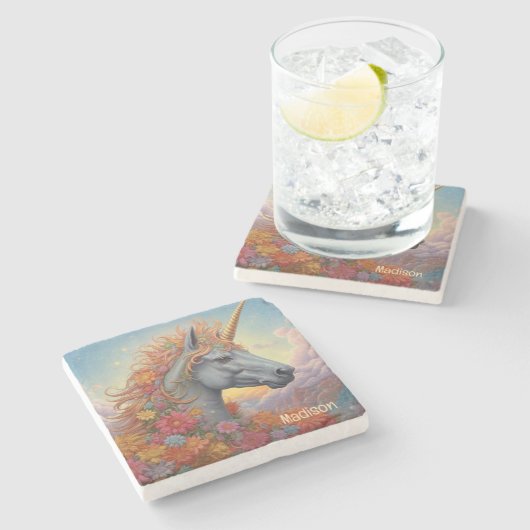 Individuelle Name Beautiful Unicorn Steinuntersetzer (Seitenansicht)