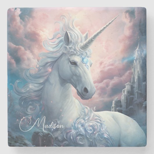 Individuelle Name Beautiful Unicorn Steinuntersetzer (Vorderseite)