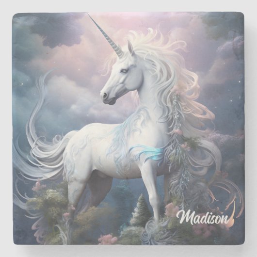 Individuelle Name Beautiful Unicorn Steinuntersetzer (Vorderseite)