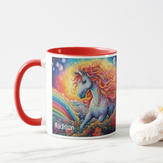 Individuelle Name Beautiful Unicorn Tasse (Mit Donut)