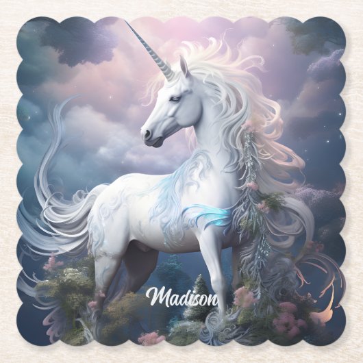 Individuelle Name Beautiful Unicorn Untersetzer (Vorderseite)