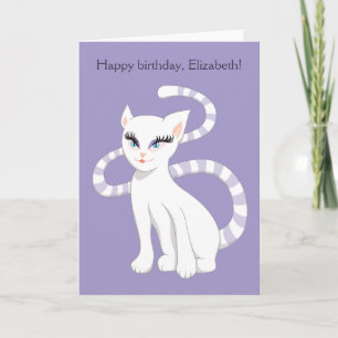 Individuelle Name Beautiful White Cat Geburtstag Karte