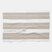 Individuelle Name Beige gestreift Geschirrtuch (Horizontal)