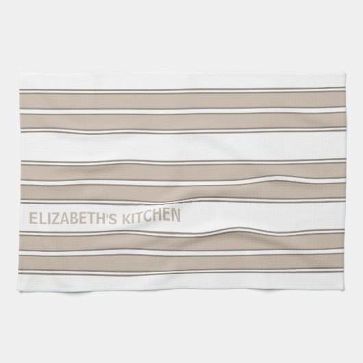 Individuelle Name Beige gestreift Geschirrtuch (Horizontal)