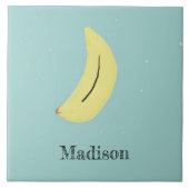 Individuelle Name bemalte Banane auf blau Fliese (Vorderseite)