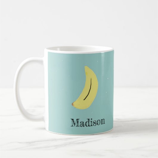 Individuelle Name bemalte Banane auf blau Kaffeetasse (Links)