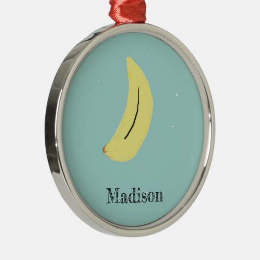Individuelle Name bemalte Banane auf blau Ornament Aus Metall (Rechts)