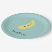 Individuelle Name bemalte Banane auf blau Pappteller (Schrägansicht)