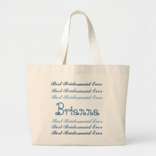 Individuelle Name Best Bridesmaid je Blaues Skript Jumbo Stoffbeutel