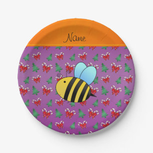 Individuelle Name-Bienen lila Bonbons Weihnachtsbä Pappteller