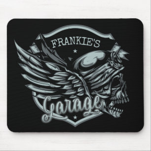 Individuelle Name Biker Skull Wings Motorradgarage Mousepad