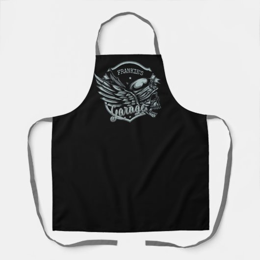 Individuelle Name Biker Skull Wings Motorradgarage Schürze (Vorderseite)