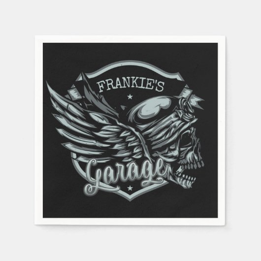 Individuelle Name Biker Skull Wings Motorradgarage Serviette (Vorderseite)