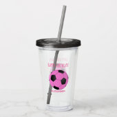 Individuelle Name Birthday Girly Pink Black Soccer Acryltrinkbecher (Rückseite)