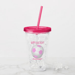 Individuelle Name Birthday Girly Pink White Soccer Acryltrinkbecher
